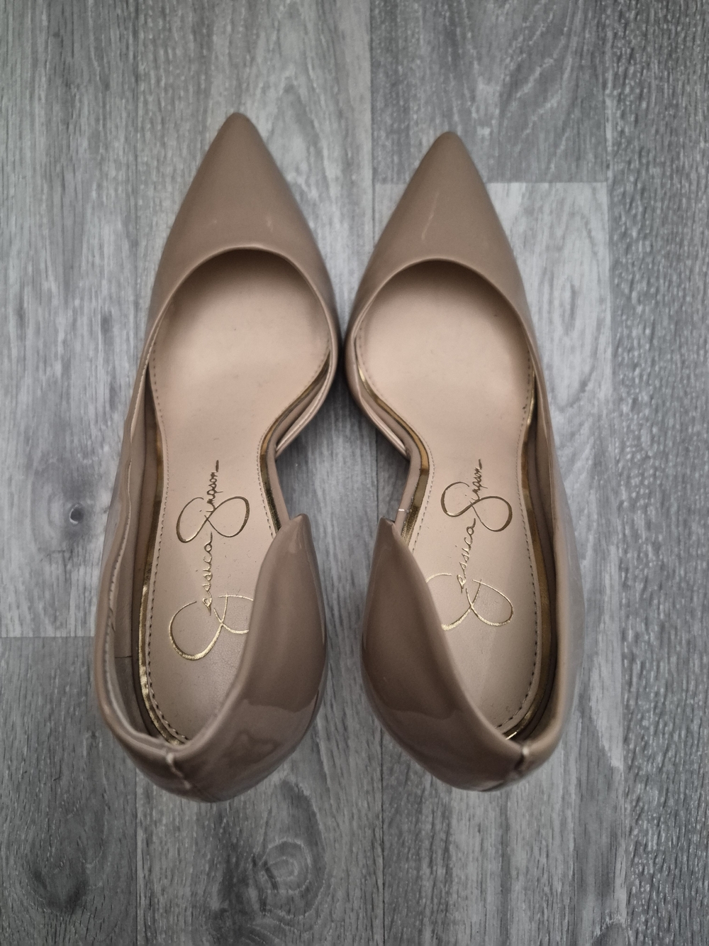 Jessica Simpson Taupe Patent Pointed D'Orsay Flats